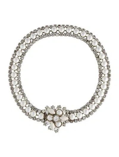 Pre-owned Miu Miu Faux Pearl & Crystal Choker Necklace, 18.5" In Multi