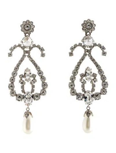 Pre-owned Miu Miu Faux Pearl & Crystal Clip-on Chandelier Earrings In Clear/white