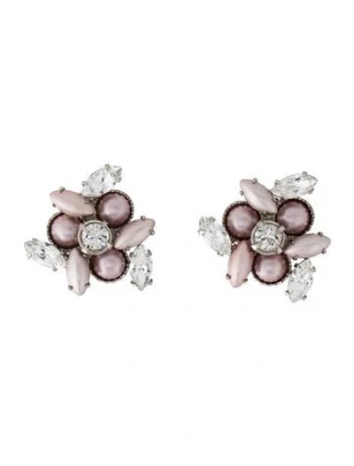 Pre-owned Miu Miu Faux Pearl & Crystal Clip-on Earrings In Clear/pink