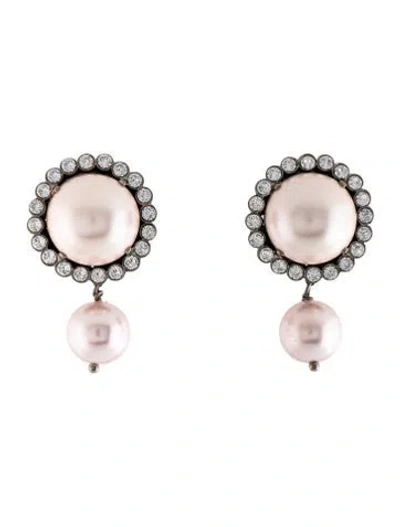 Pre-owned Miu Miu Faux Pearl & Crystal Drop Clip-on Earrings In Multicolor