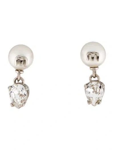 Pre-owned Miu Miu Faux Pearl & Crystal Drop Earrings In Multi