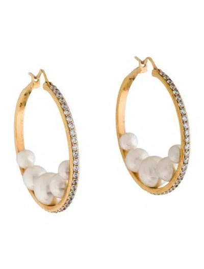 Pre-owned Miu Miu Faux Pearl & Crystal Hoop Earrings In White