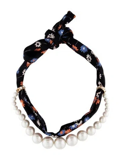 Pre-owned Miu Miu Faux Pearl, Crystal & Silk Bead Necklace, 38.5" In Multicolor