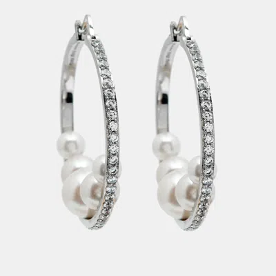 Pre-owned Miu Miu Faux Pearls Crystals Silver Tone Earrings