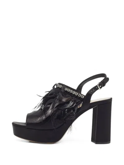 Pre-owned Miu Miu Feather Crystal Sandals In Black