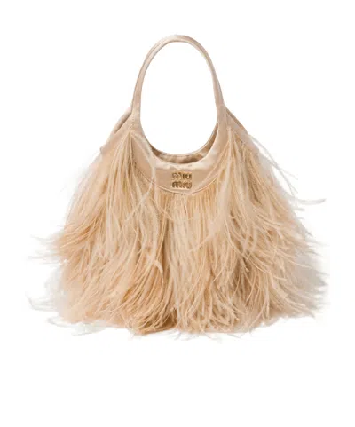 MIU MIU SATIN HANDBAG WITH FEATHERS
