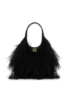 MIU MIU FEATHER-DETAIL SATIN HANDBAG