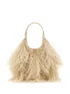 Miu Miu Feather-detail Satin Handbag In Neutrals