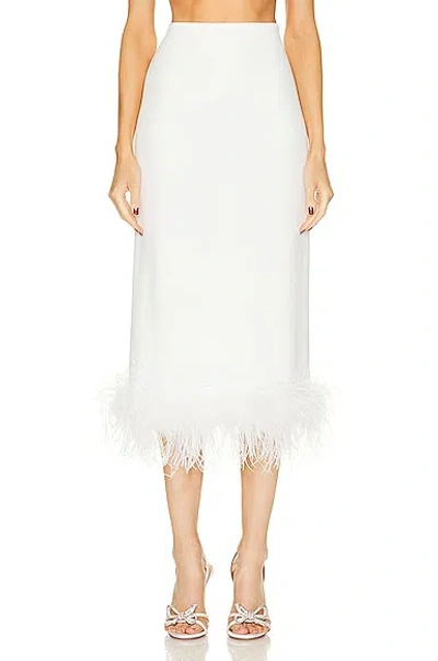 Miu Miu Stretch Cady Skirt With Feathers In Bianco