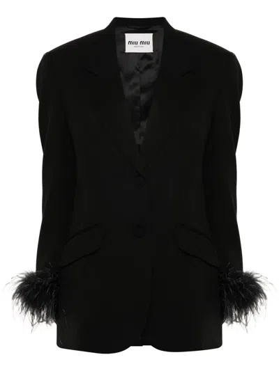 Miu Miu Blazer Mit Federn In Black