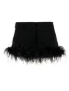 Miu Miu Stretch Wool Mini Skirt With High Waist And Feather Trim In Black