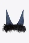Miu Miu Denim Feathers Embellishment Top In Blue