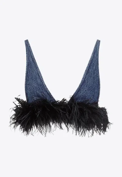MIU MIU FEATHER-TRIMMED CROPPED TOP