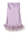 Miu Miu Feather-trimmed Satin Midi Skirt In Purple