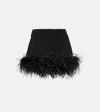 Miu Miu Stretch Wool Mini Skirt With High Waist And Feather Trim In Black