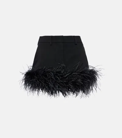 MIU MIU FEATHER-TRIMMED WOOL MINISKIRT