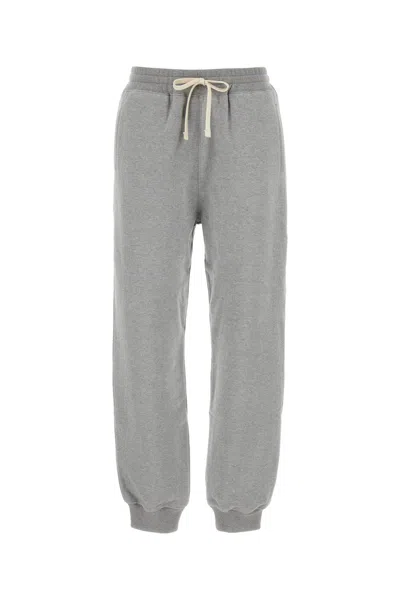 Miu Miu Cotton Fleece Pants With Leather Trim In Grey