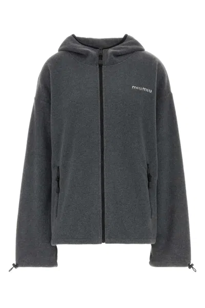 Miu Miu Oversize Hooded Sweatshirt Side Pockets In Gray