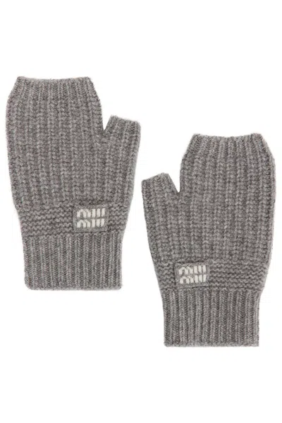 Miu Miu Fingerless Mittens In Grey
