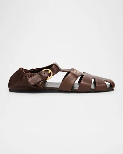 Miu Miu Refined Fisherman Sandals With Ruching And Adjustable Strap In Brown