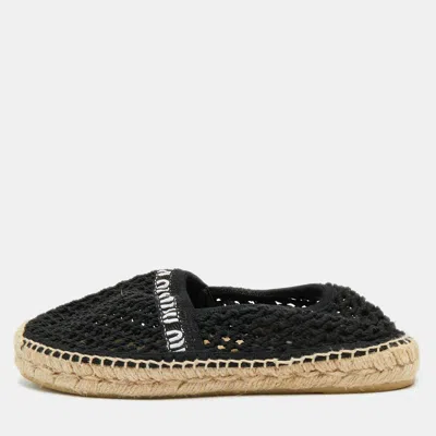 Pre-owned Miu Miu Fishnet Size 38 Beige Straw Espadrille Flats In Sand