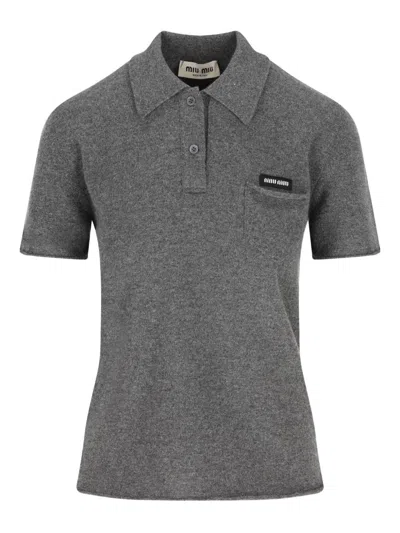 Miu Miu Fitted Knit Polo In Gray