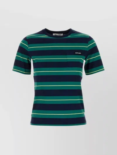 MIU MIU FITTED STRIPED COTTON T-SHIRT