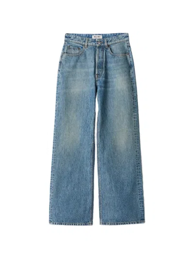 Miu Miu Five-pocket Washed Denim Jeans In Transparent