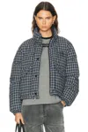 Miu Miu Jacket High Collar Checked Pattern Pockets Quilted In Blue