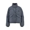 Miu Miu Jacket High Collar Checked Pattern Pockets Quilted In Blue