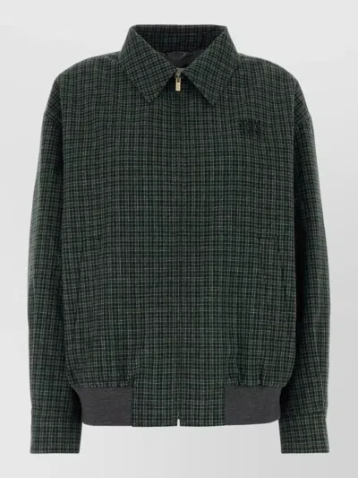 Miu Miu Flannel Jacket Checked Pattern Collared Neck In Green