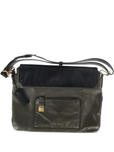 Pre-owned Miu Miu Flap Leather Shoulder Bag In Gray