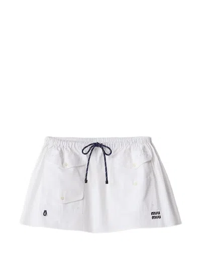 Miu Miu Flap-pockets Logo-detail Mini Skirt In White