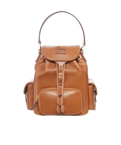 Miu Miu Flap-top Backpack In Brown