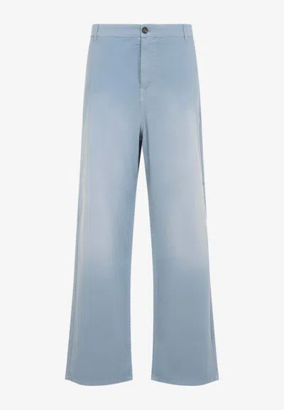 Miu Miu Flared-leg Pants With Embroidered-logo In Blue