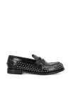 Miu Miu Studded Brushed Leather Penny Loafers In Black