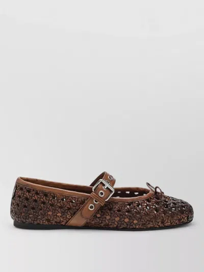 Miu Miu Perforated Leather Ballerinas In Cognac Color In Multi