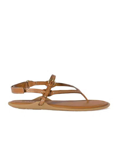 Miu Miu Camel Leather Thong Sandals In Brown