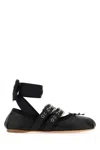 Miu Miu Buckle-embellished Leather Ballerina Flats In Black