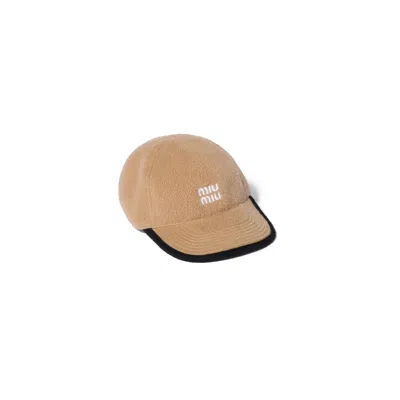 Miu Miu Fleece Baseball Cap In Camel Brown