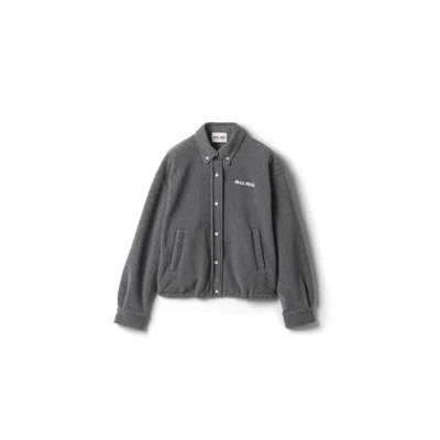 Miu Miu Fleece Blouson Jacket In Gray