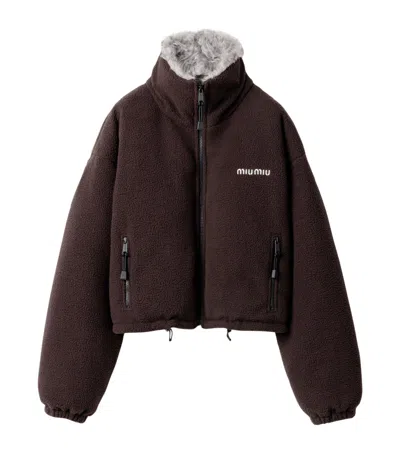 Miu Miu Fleece Cropped Jacket In Brown