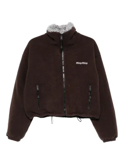 Miu Miu Fleece Down Jacket In Brown