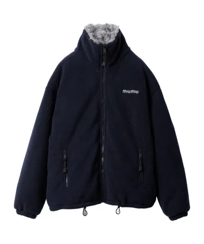 Miu Miu Fleece Down Jacket In Blue