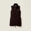 Miu Miu Mini Dress With Drawstring Waist And High Collar In Brown