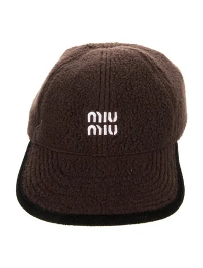 Pre-owned Miu Miu Fleece Embroidered Baseball Cap  W/tags In Brown