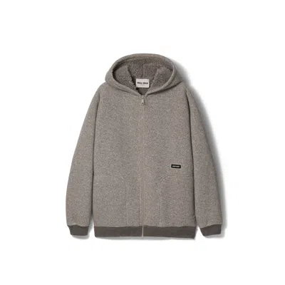 Miu Miu Fleece Hoodie Jacket In Gray