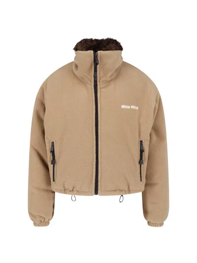 Miu Miu Fleece Logo Jacket In Brown