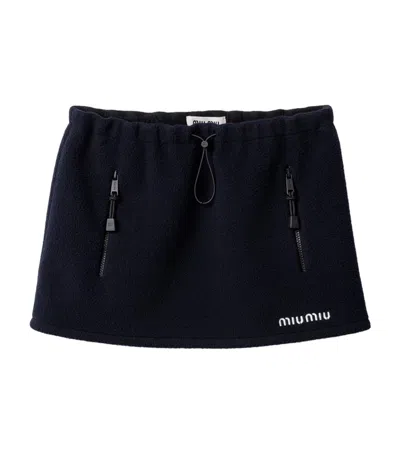 Miu Miu Fleece Logo Mini Skirt In Blue