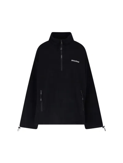 Miu Miu Fleece Logo Sweatshirt In Black